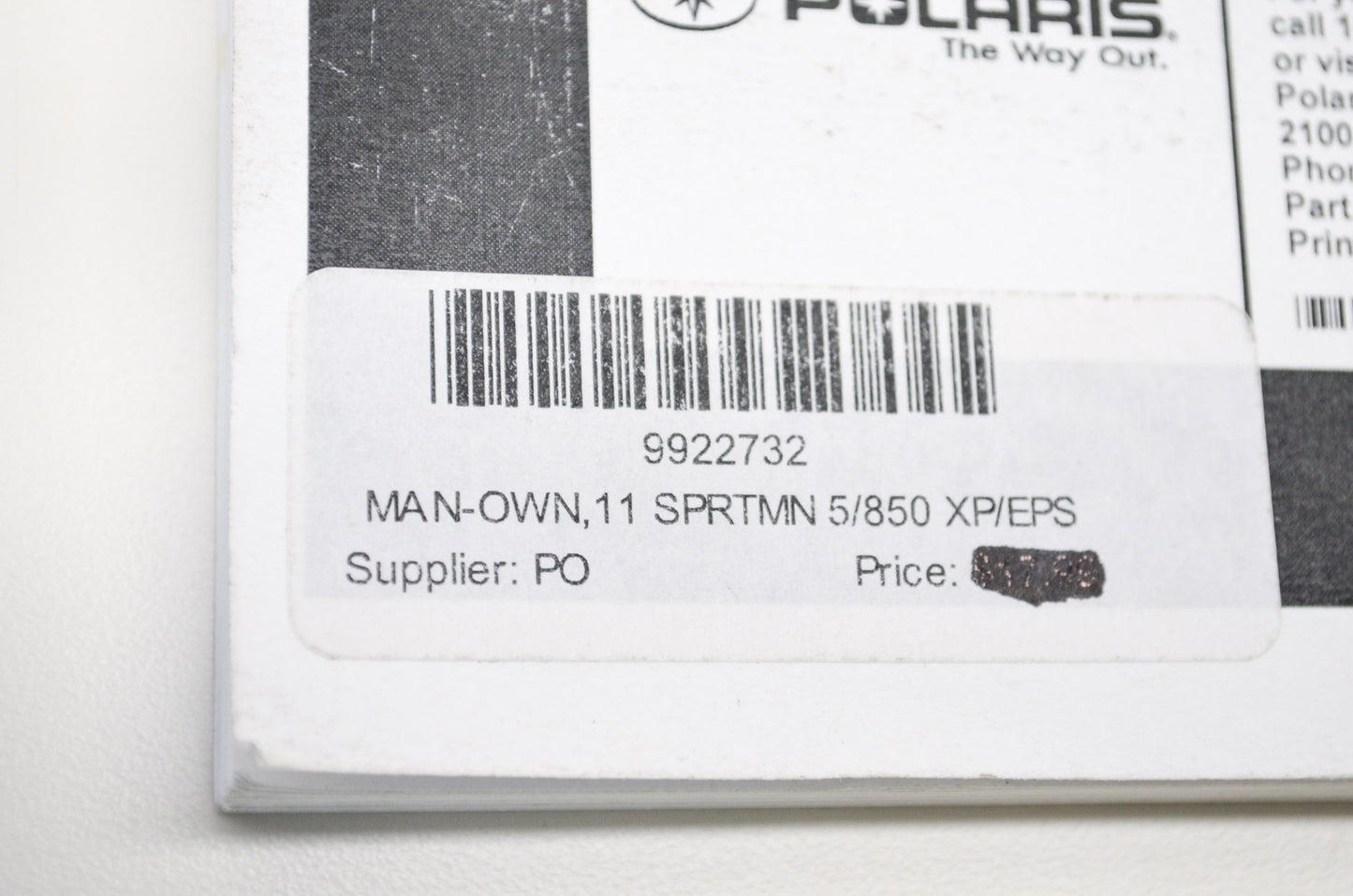 OEM Polaris 9922732 Owner's Manual 11 Sportsman 5/850 XP/EPS NOS