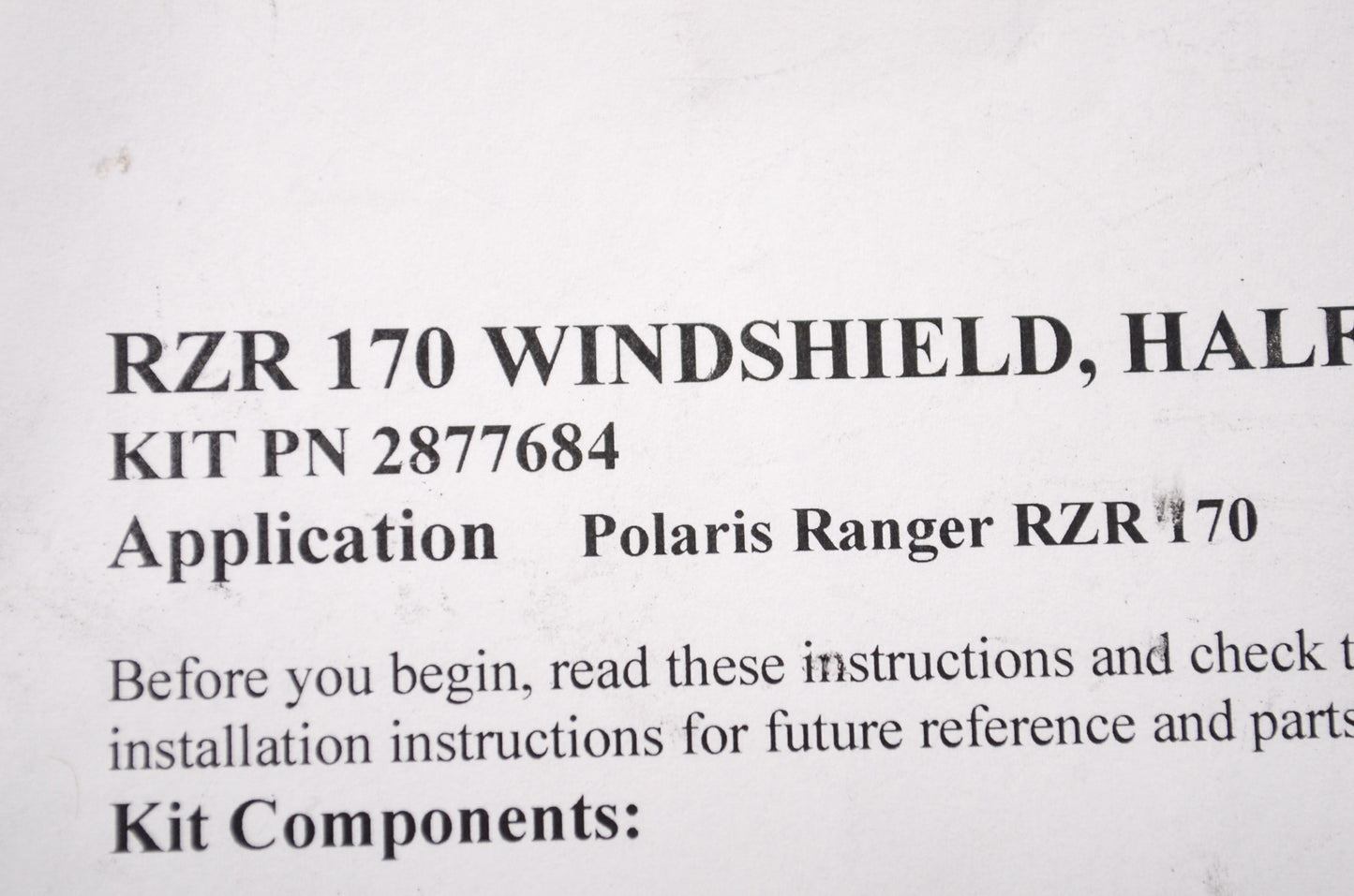 New OEM Polaris RZR 170 Economy Half Windshield NOS