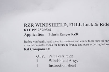 RZR Lock & Ride Poly Full Windshield NOS