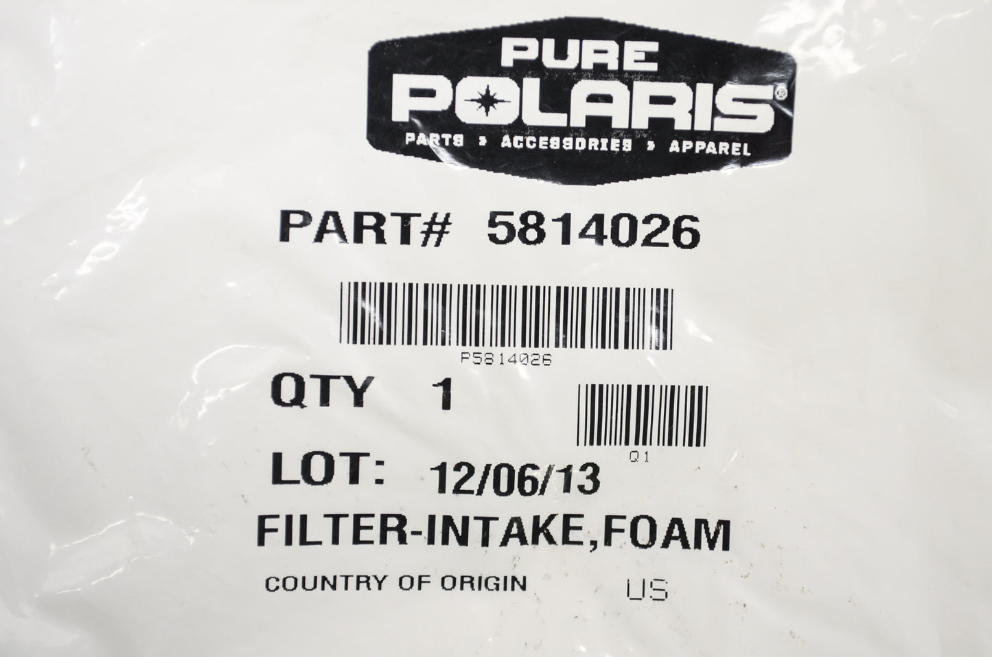 OEM Polaris 5814026 Foam Intake Filter NOS
