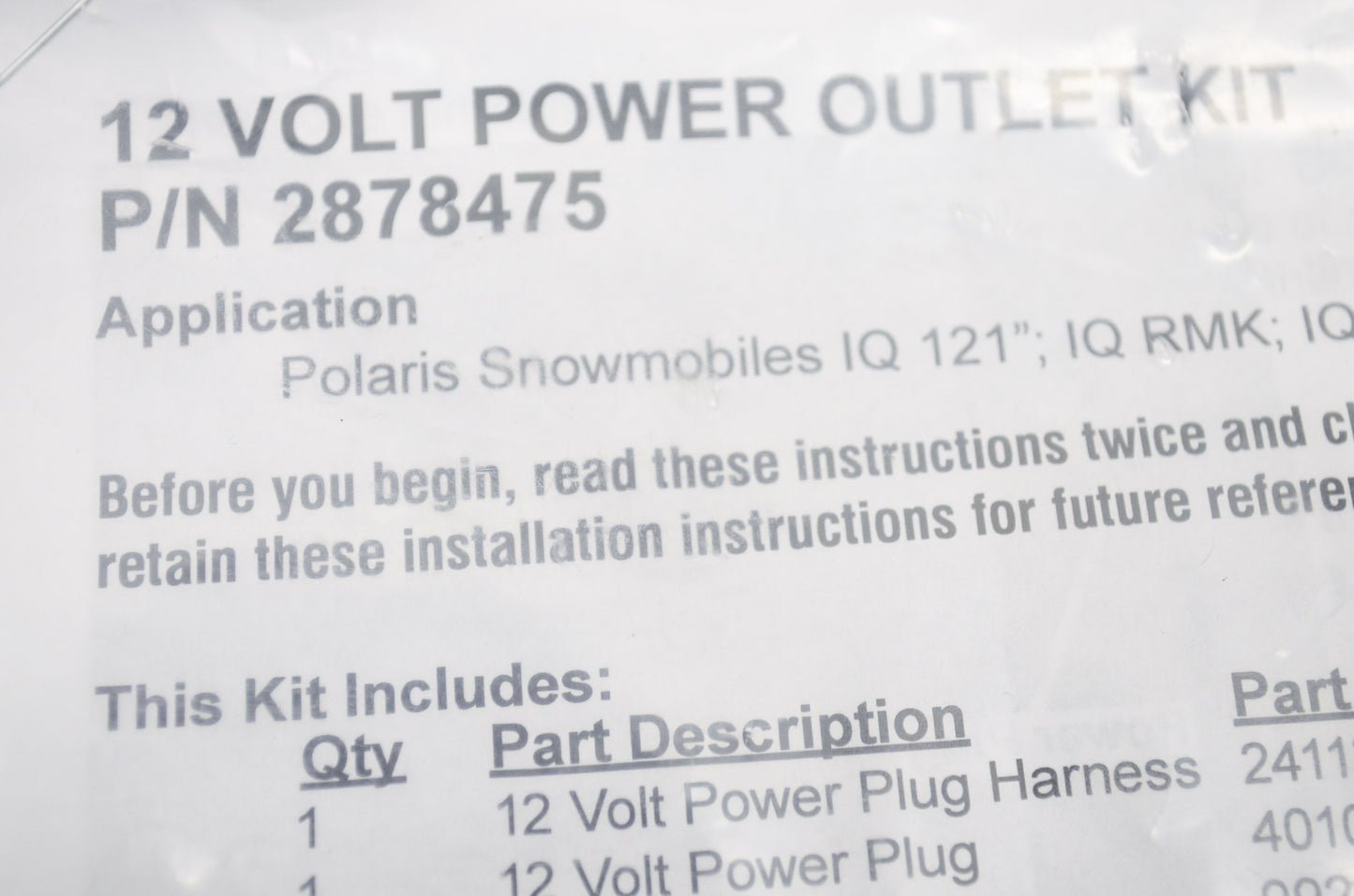 12V Power Outlet Kit IQ Rush NOS