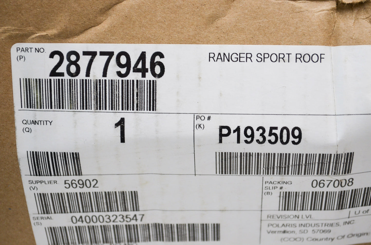 OEM Polaris 2877946 Sport Roof 3 Piece NOS