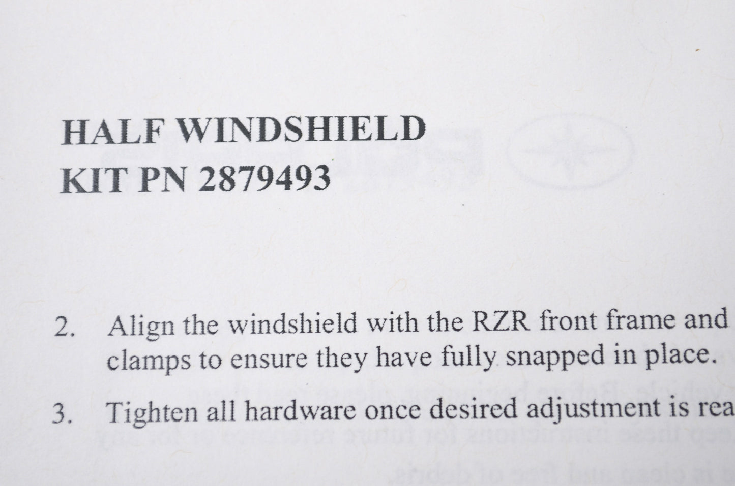 New OEM Polaris RZR Lock & Ride Half Windshield NOS