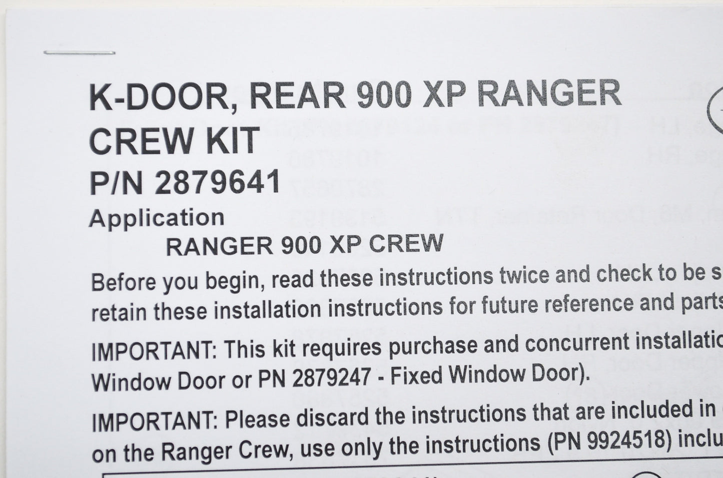 New OEM Polaris Lock & Ride Pro-Fit Poly Rear Doors 900 XP Ranger NOS