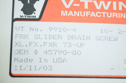 New V-Twin Fork Slider Drain Screw Kit NOS