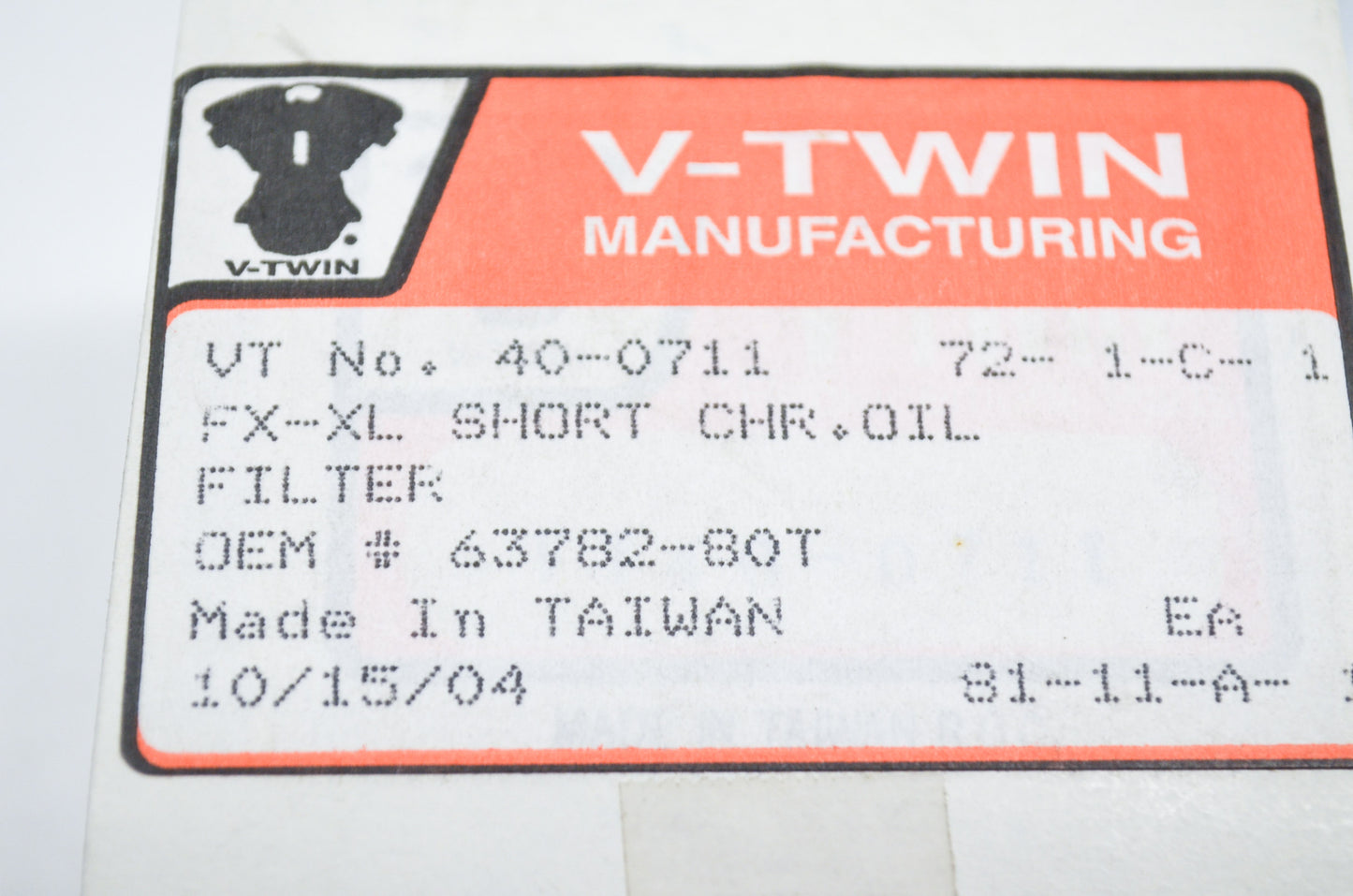 V-Twin 40-0711, 63782-80T Spin-On Oil Filter FX XL NOS