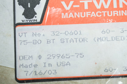 New V-Twin Volt Tech Molded 18 Amp Alternator Stator 75-80 Big Twin NOS
