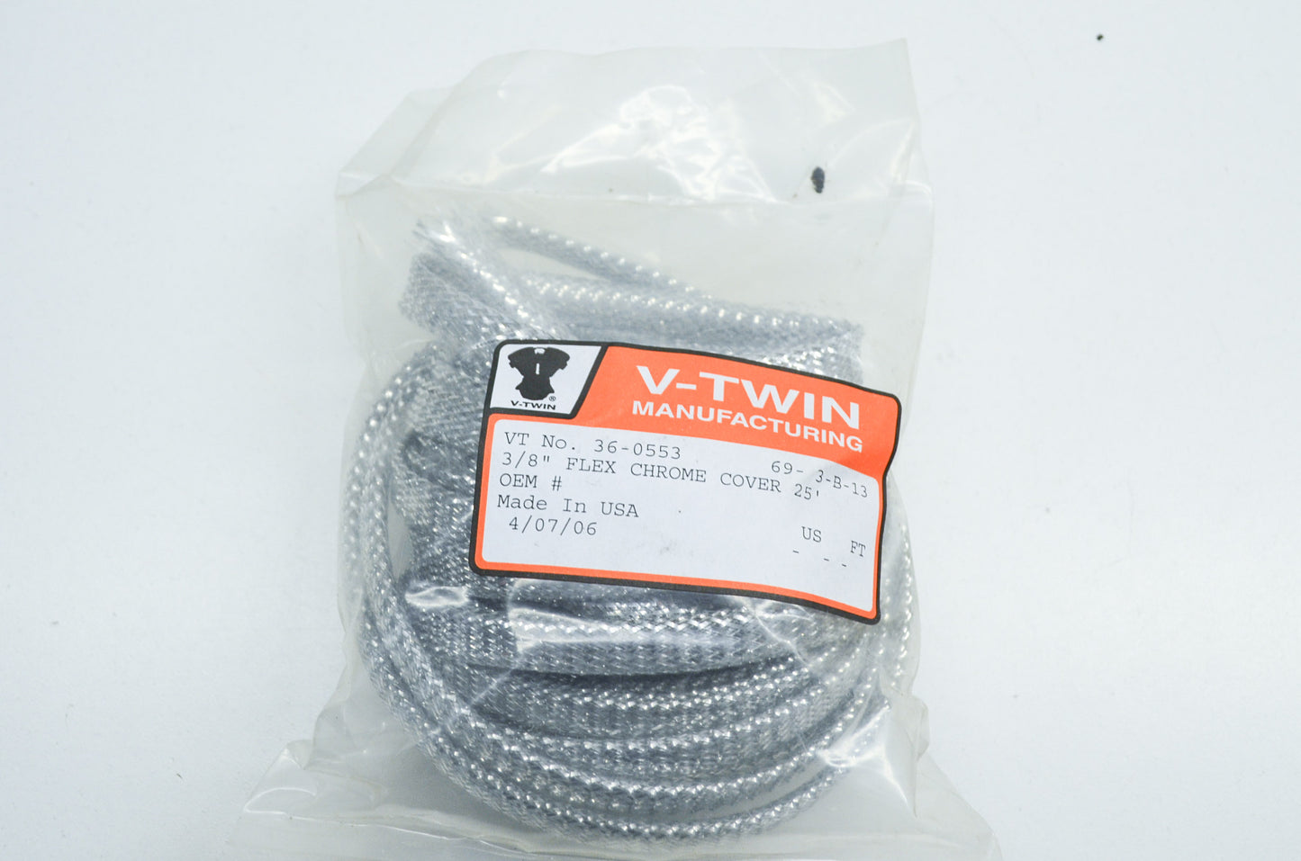 New V-Twin Flex Chrome Hose Cover 3/8' X 25' NOS