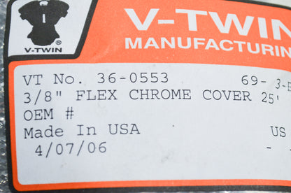 New V-Twin Flex Chrome Hose Cover 3/8' X 25' NOS