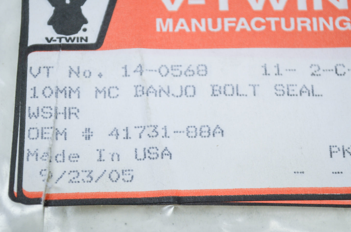 New V-Twin Washer With O-Ring Qty 5 NOS