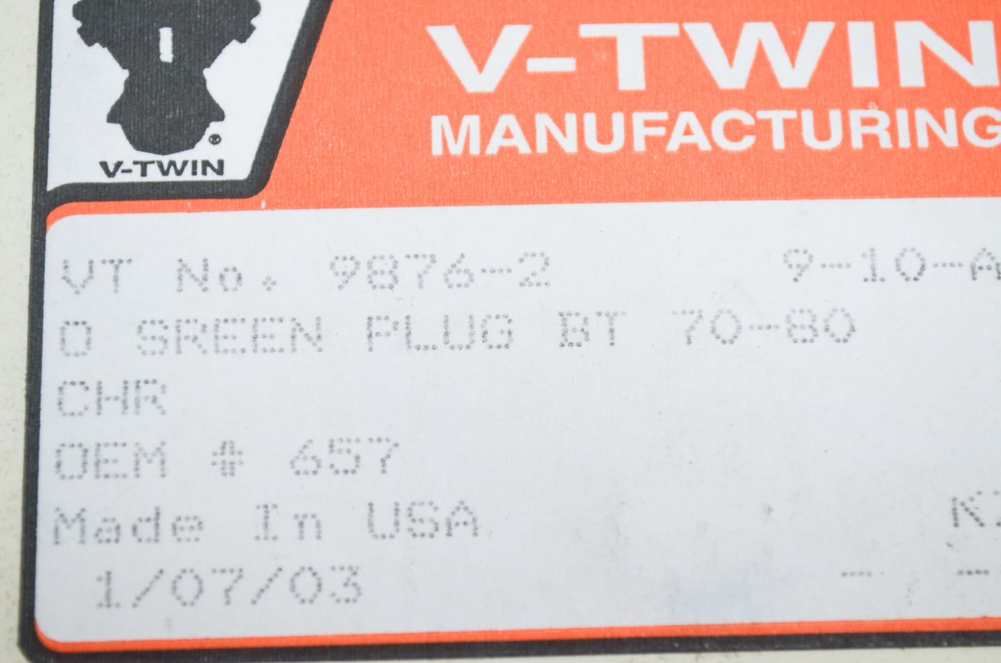 V-Twin Colony 9876-2, 657 Oil Screen Plug Chrome 70-80 Big Twin NOS