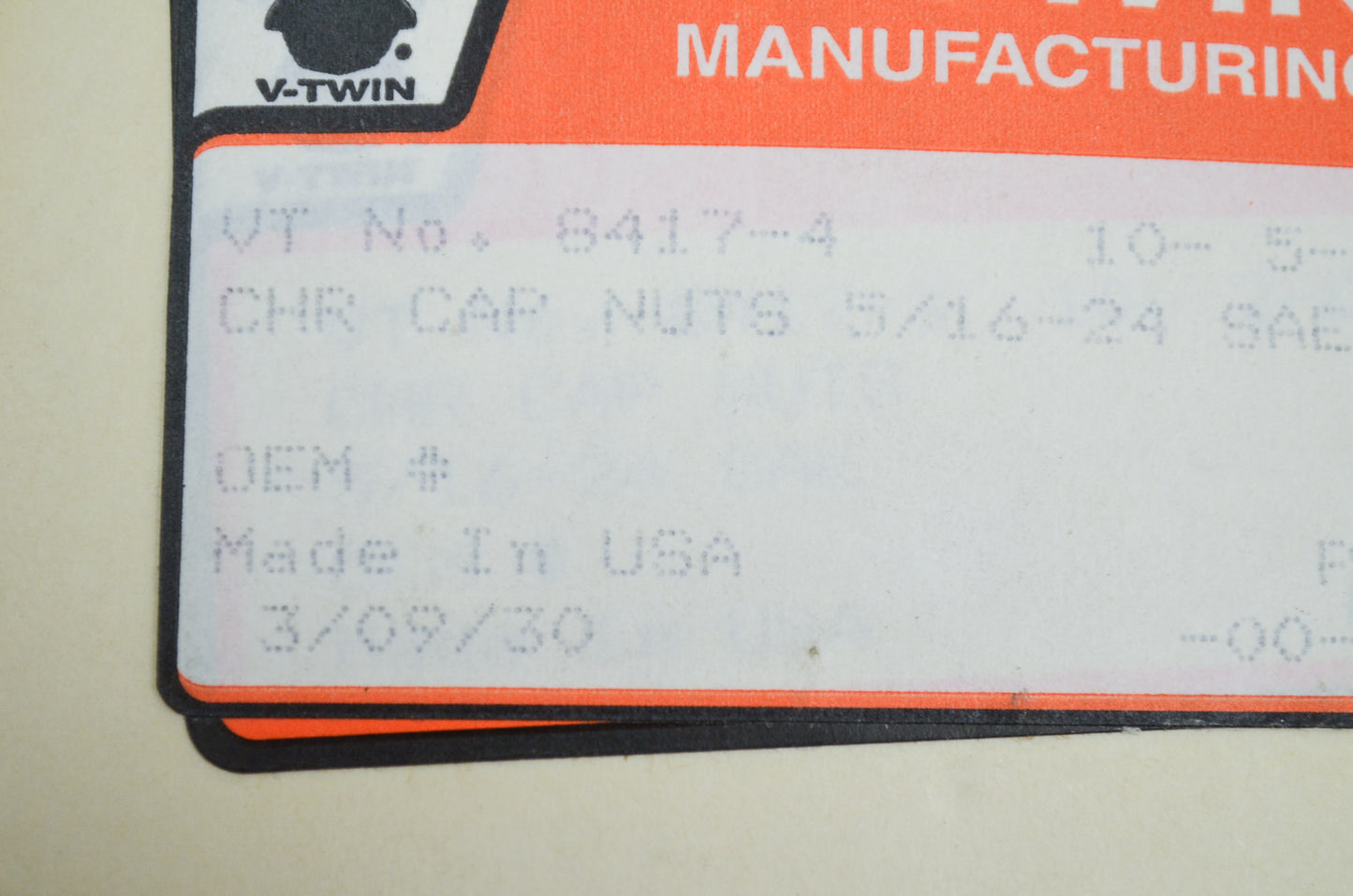 New V-Twin Colony Chrome Cap Nut Fine 5/16'-24 Thread Qty 4 NOS