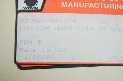 New V-Twin Colony Chrome Cap Nut Fine 5/16'-24 Thread Qty 4 NOS