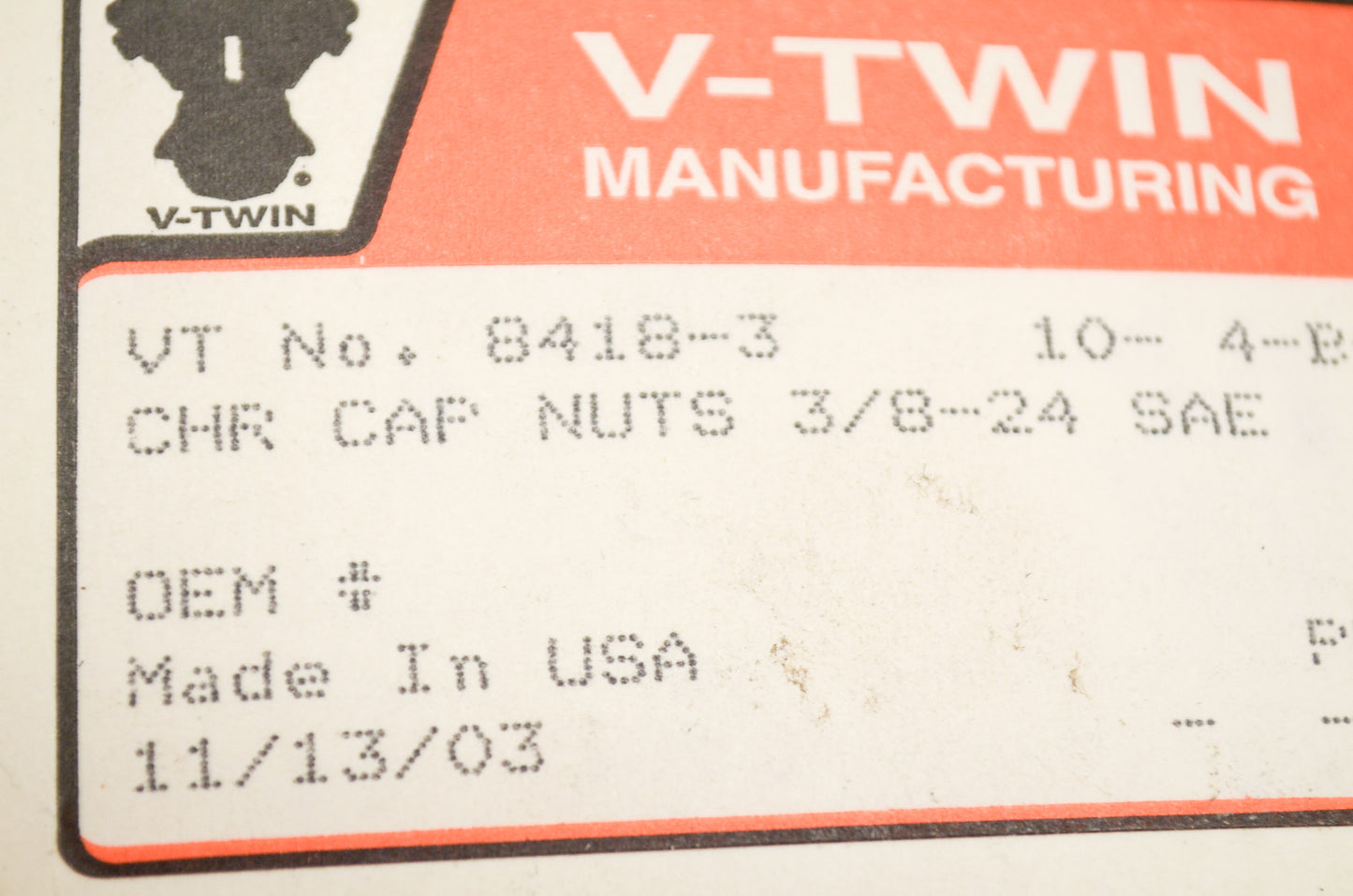 New V-Twin Colony Chrome Cap Nut Fine 3/8'-24 Thread Qty 3 NOS