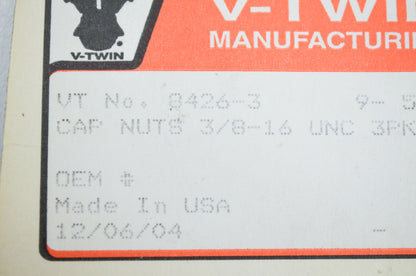 New V-Twin Colony Chrome Cap Nut, 3/8'-16 Coarse Thread Qty 3 NOS