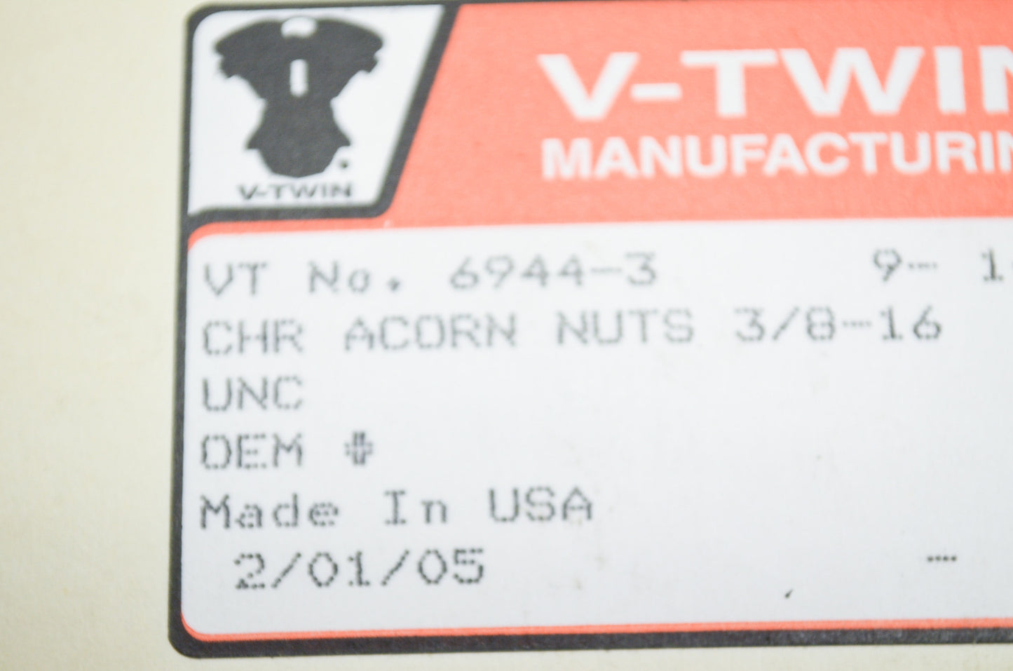 New V-Twin Colony Chrome Acorn Nut 3/8'-16 Coarse Thread Qty 3 NOS