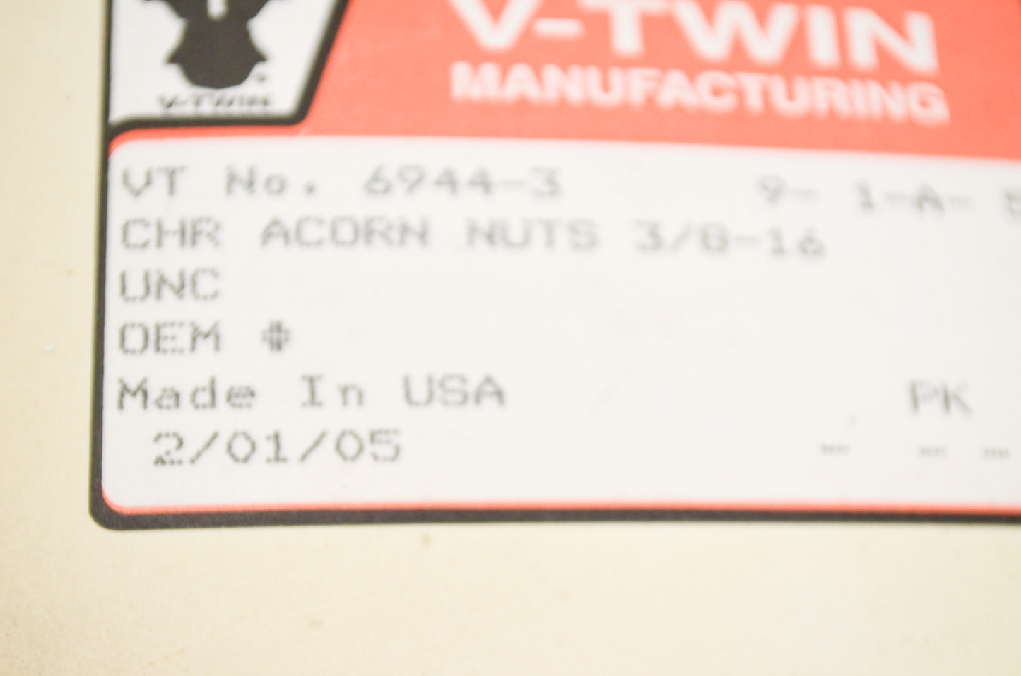 New V-Twin Colony Chrome Acorn Nut 3/8'-16 Coarse Thread Qty 2 NOS
