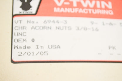 New V-Twin Colony Chrome Acorn Nut 3/8'-16 Coarse Thread Qty 2 NOS