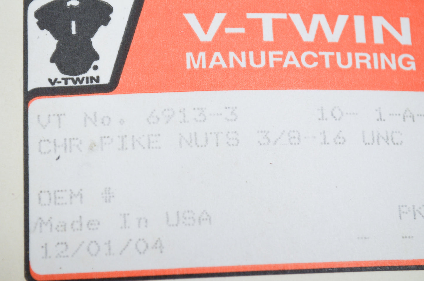New V-Twin Colony Chrome Pike Nut, 3/8'-16 Coarse Thread Qty 4 NOS
