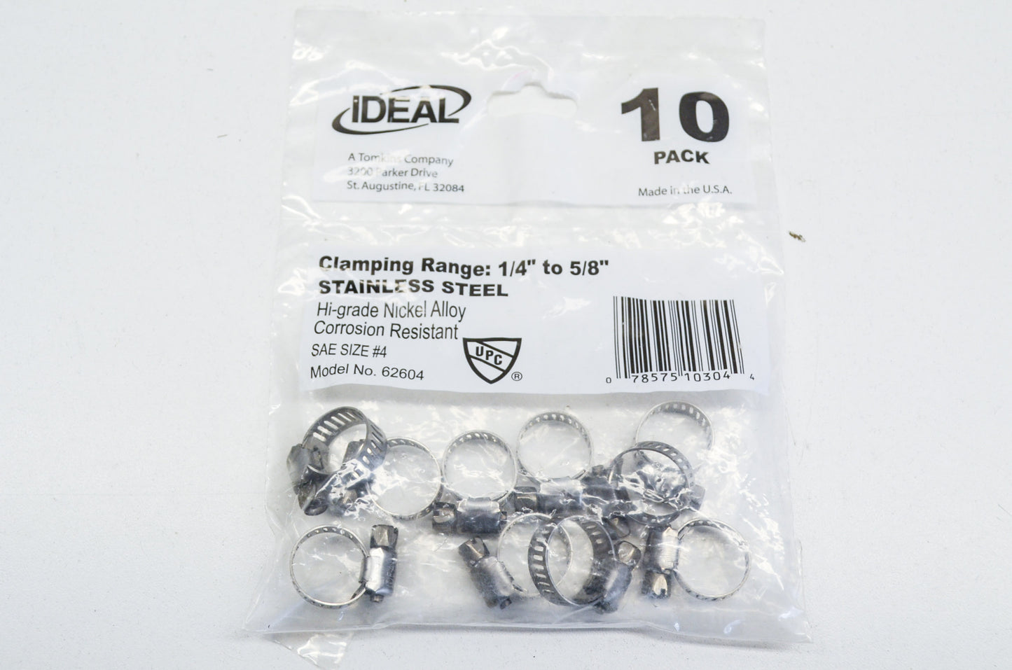 New Ideal 1/4'-5/8' Hose Clamp Qty 10 NOS