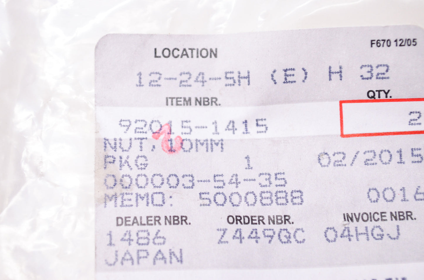 OEM Kawasaki 92015-1415 Nut 10MM Qty 2 NOS