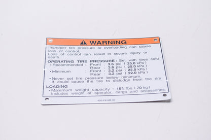 New OEM Yamaha Tire & Load Warning Decal NOS