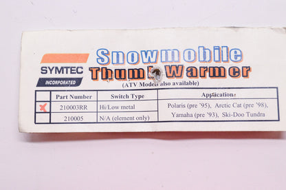 Snowmobile Thumb Warmer Kit H/L Metal Switch NOS