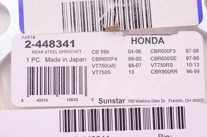 Sunstar 2-448341 Steel Rear Sprocket 41T Honda NOS