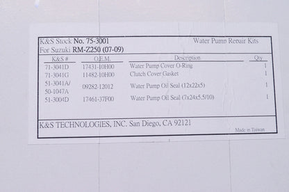 New K&S Water Pump Repair Kit Suzuki NOS