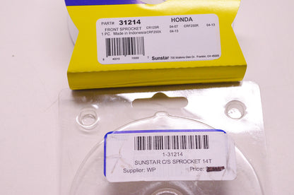 Sunstar 1-31214, 31214 Front Countershaft Sprocket 14T Honda CR125R '04-07 CRF250R '04-13 CRF250X '04-13 NOS