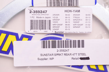 New Sunstar Steel Rear Sprocket 47T Honda Yamaha NOS
