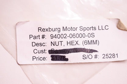 OEM Honda 94002-06000-0S Hex Nut 6mm NOS