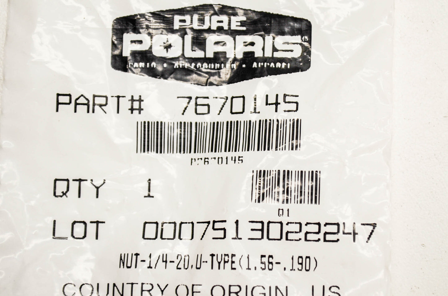 New OEM Polaris U Nut 1/4-20 NOS