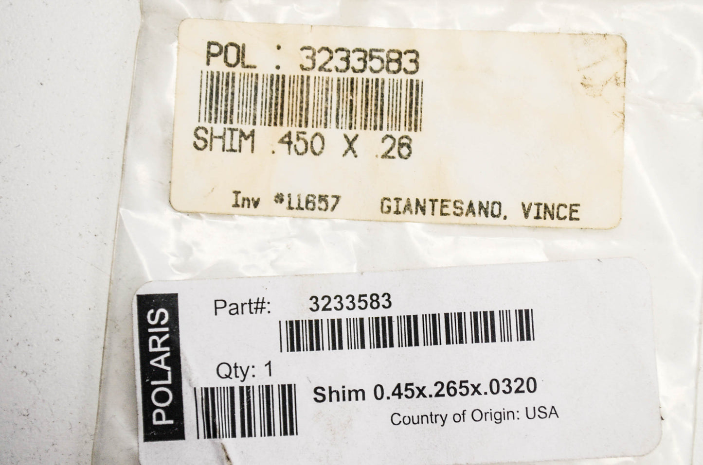 OEM Polaris 3233583 Shim .450x.265 NOS