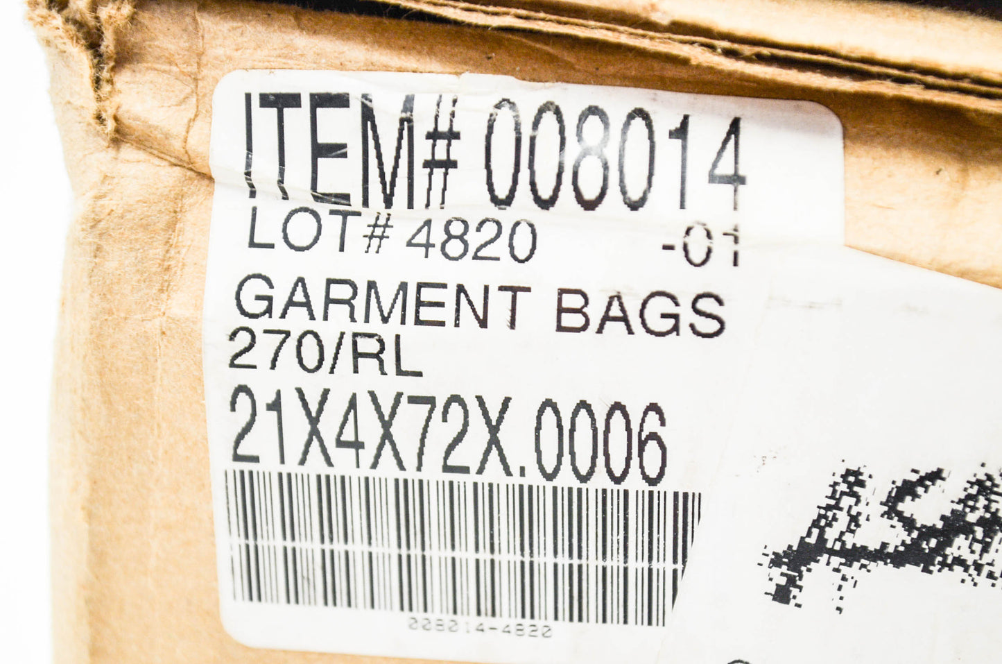 New Aftermarket Garment Bag Roll 21x4x72x.0006 NOS