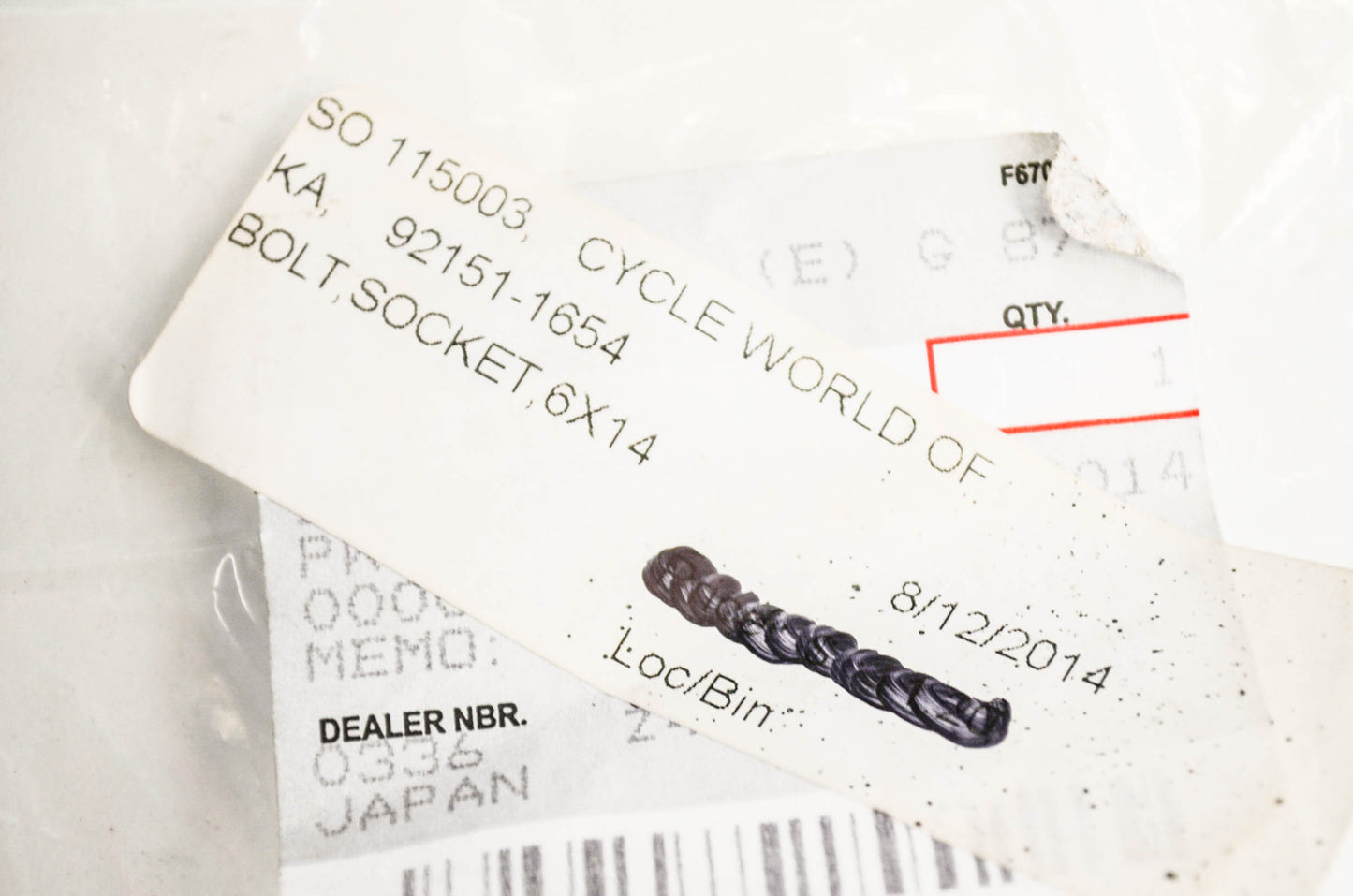 OEM Kawasaki 92151-1654 Socket Bolt 6X14 NOS