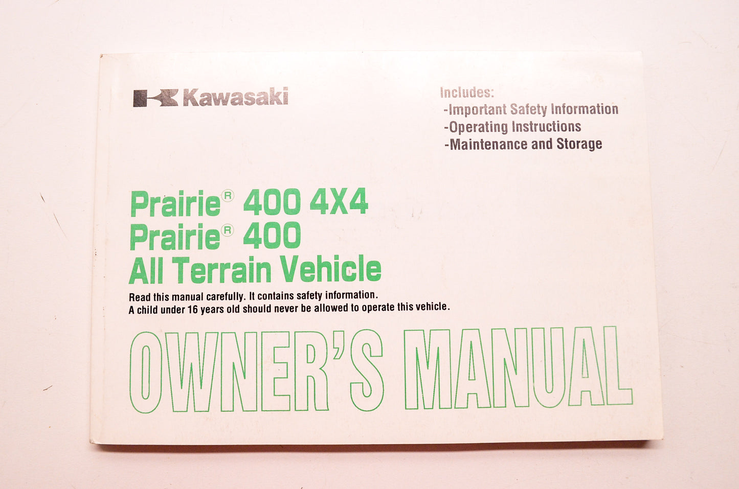 OEM Kawasaki Prairie 400 4x4 ATV Owner's Manual