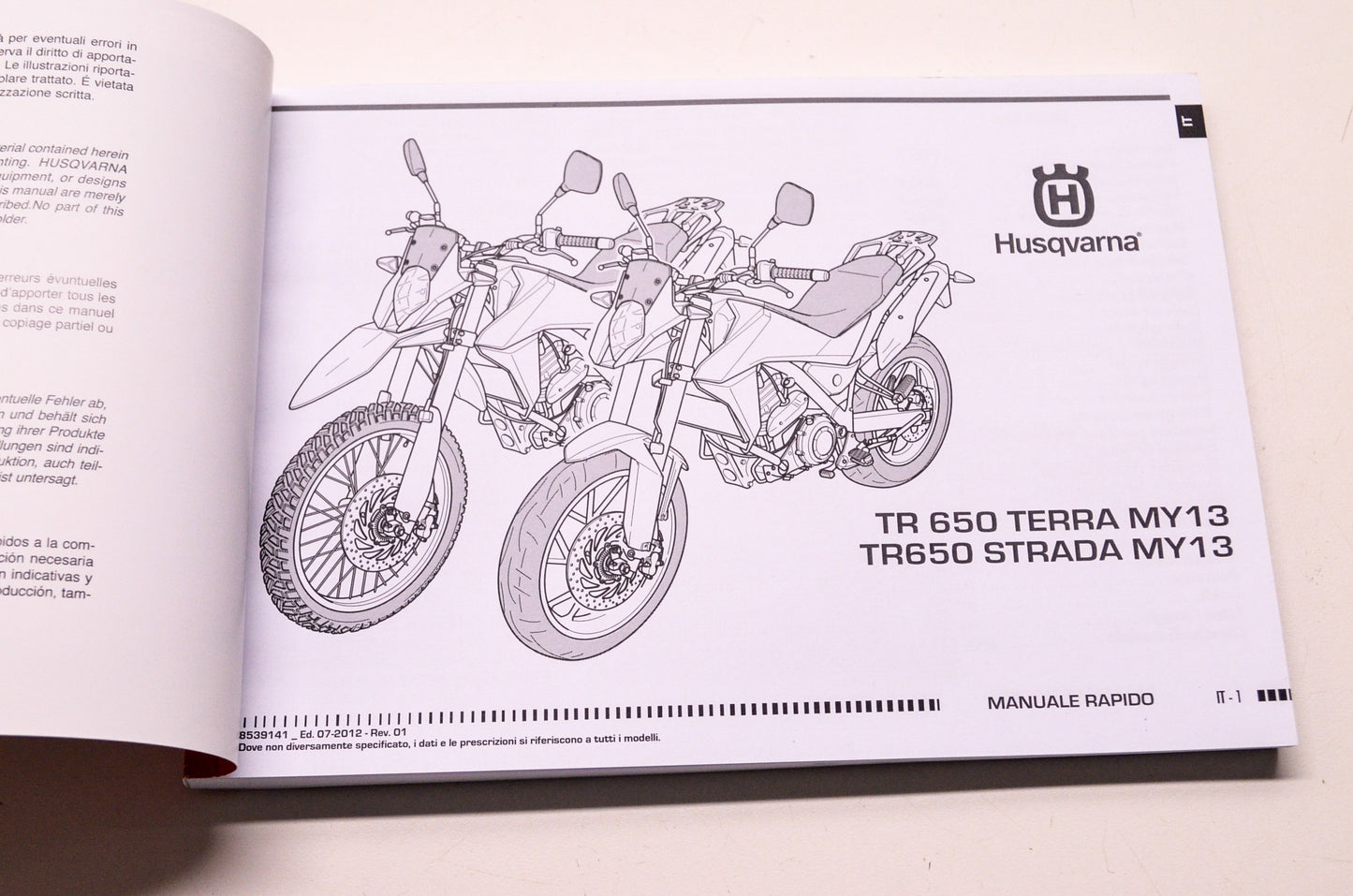 OEM Husqvarna Quick Owner's Manual Guide TR 650 Strada Terra English Italian