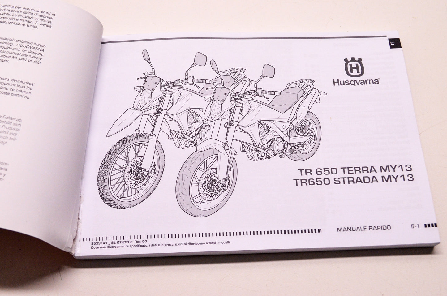 OEM Husqvarna Quick Owner's Manual Guide TR 650 Strada Terra English Italian