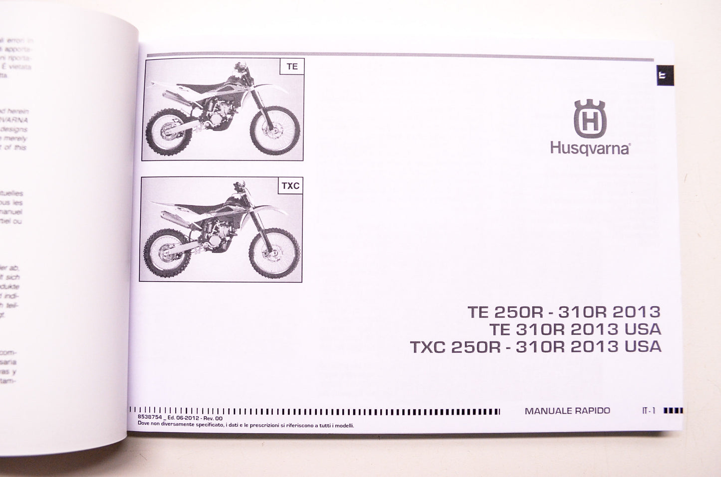 Quick Owner's Manual Guide TE TXC 250R 310R 2013 EN/IT NOS