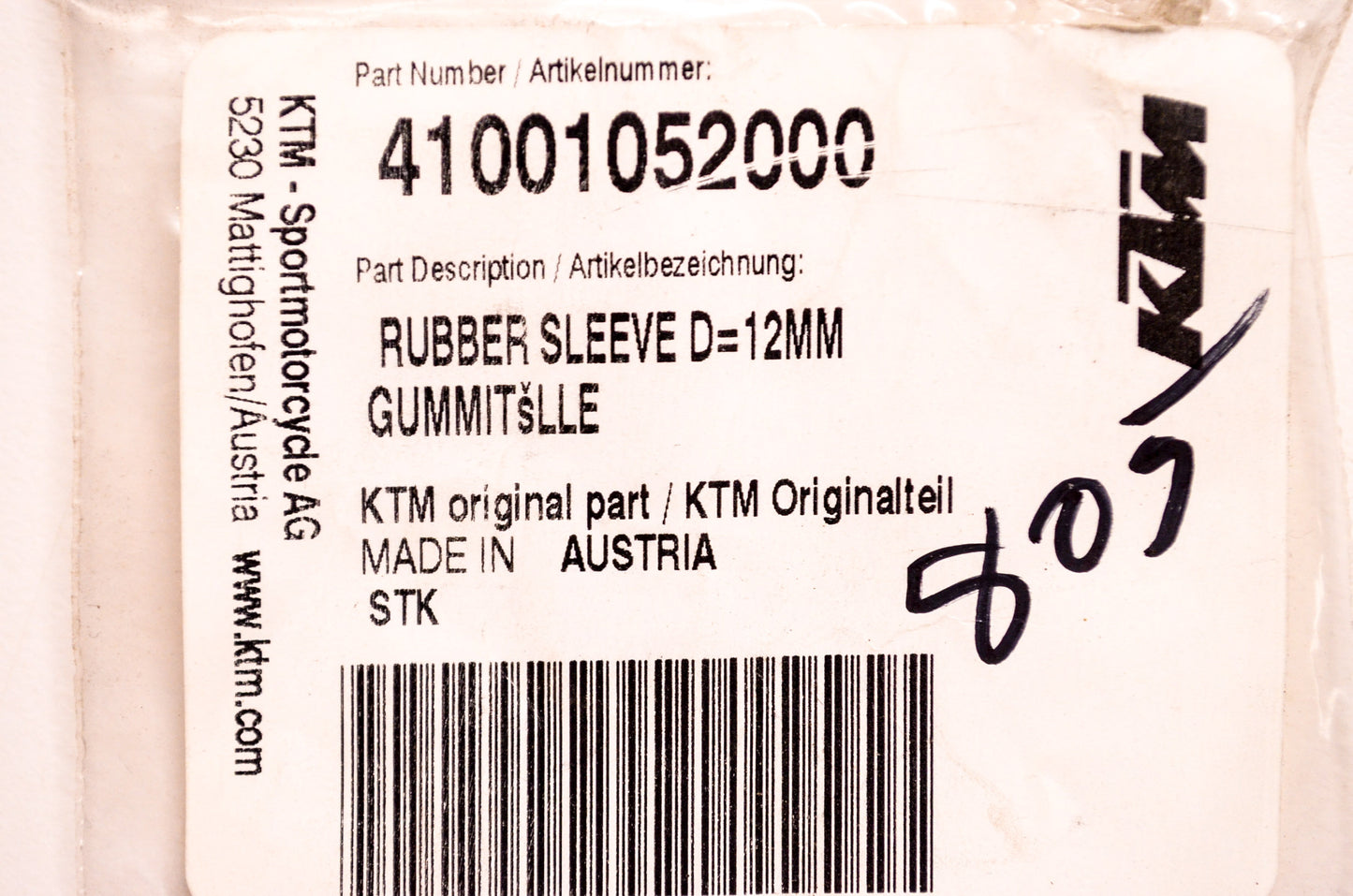 OEM KTM 41001052000 Rubber Sleeve D=12mm Qty 3 NOS