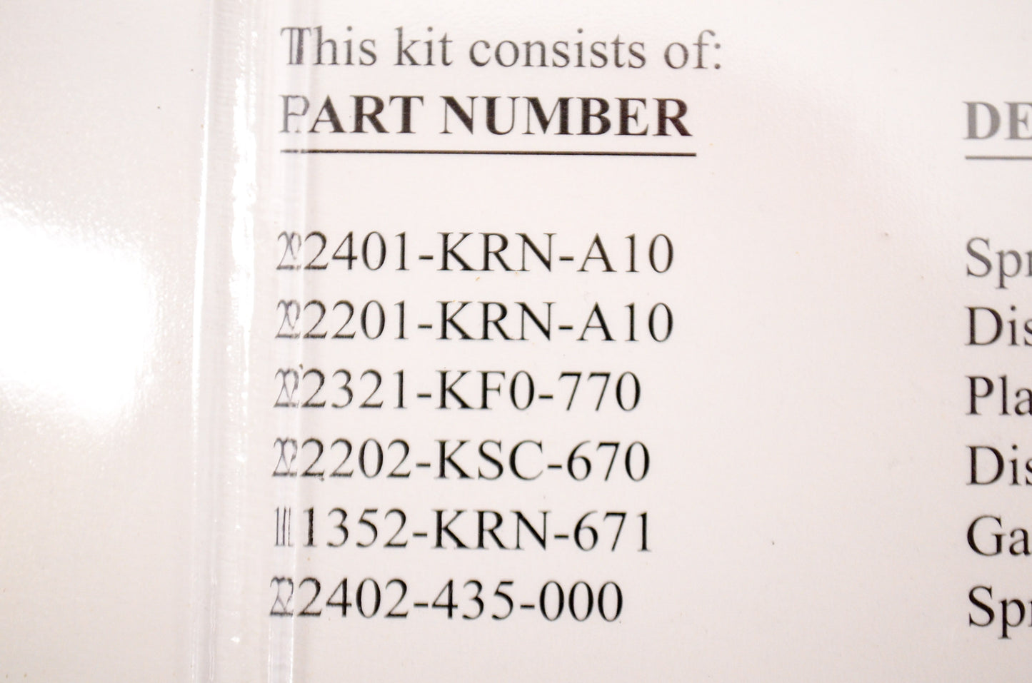 OEM Honda 06001-KRN-001 Clutch Kit NOS