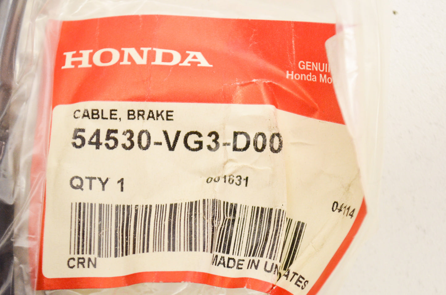 OEM Honda 54530-VG3-D00 Brake Cable NOS