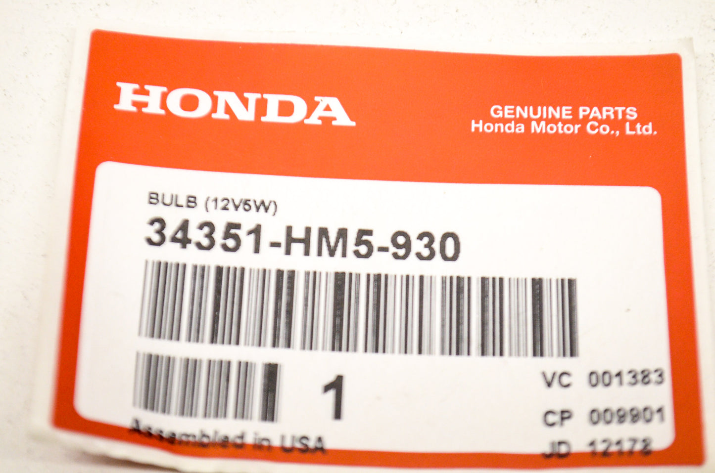 OEM Honda 34351-HM5-930 Bulb (12V5W) NOS