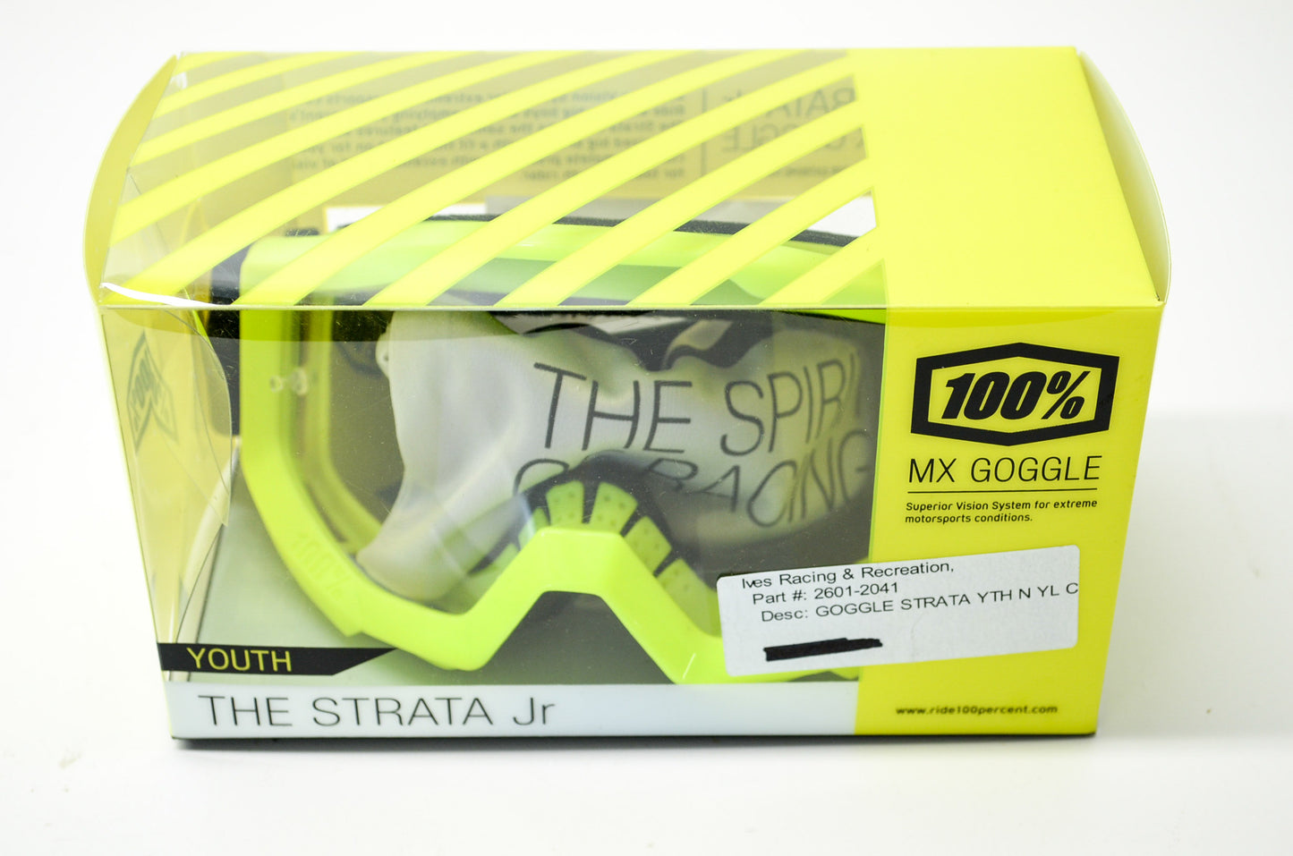 New 100 % The Strata Jr Youth Neon Yellow Clear Lens Goggle NOS