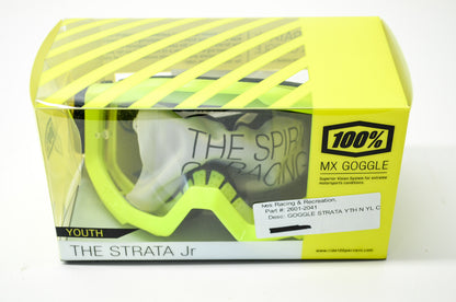 New 100 % The Strata Jr Youth Neon Yellow Clear Lens Goggle NOS