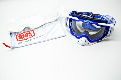 New 100 Percent The Racecraft Blue/White Clear Lens Goggle NOS