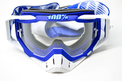 New 100 Percent The Racecraft Blue/White Clear Lens Goggle NOS