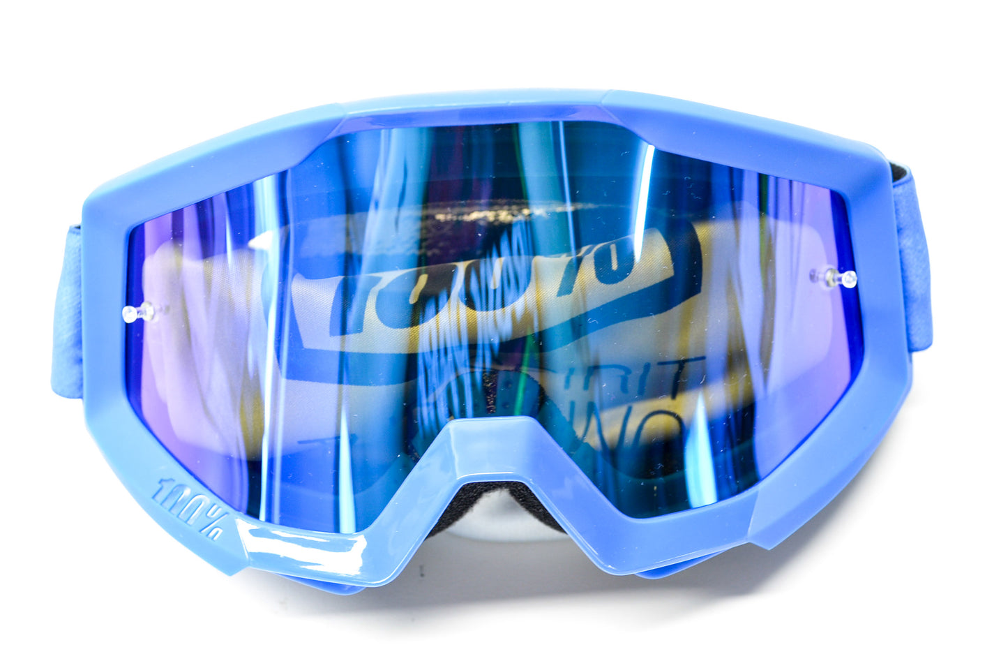 New 100 Percent The Strata Blue Lagoon Mirror Blue Lens Goggle NOS