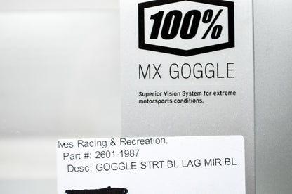 New 100 Percent The Strata Blue Lagoon Mirror Blue Lens Goggle NOS